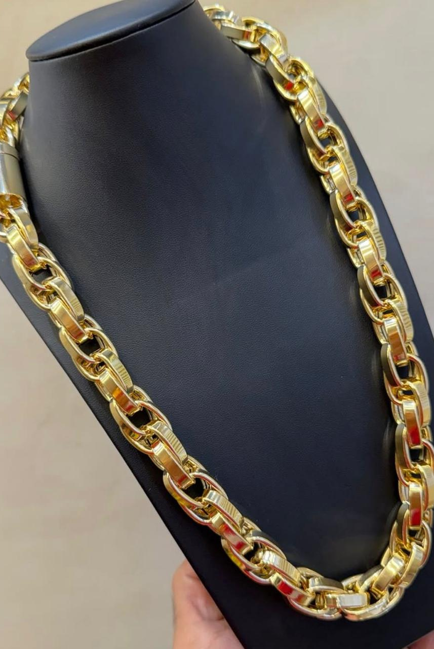Corrente Cartier Balão 20mm Moeda Antiga Banhada Ouro 24k 70cm