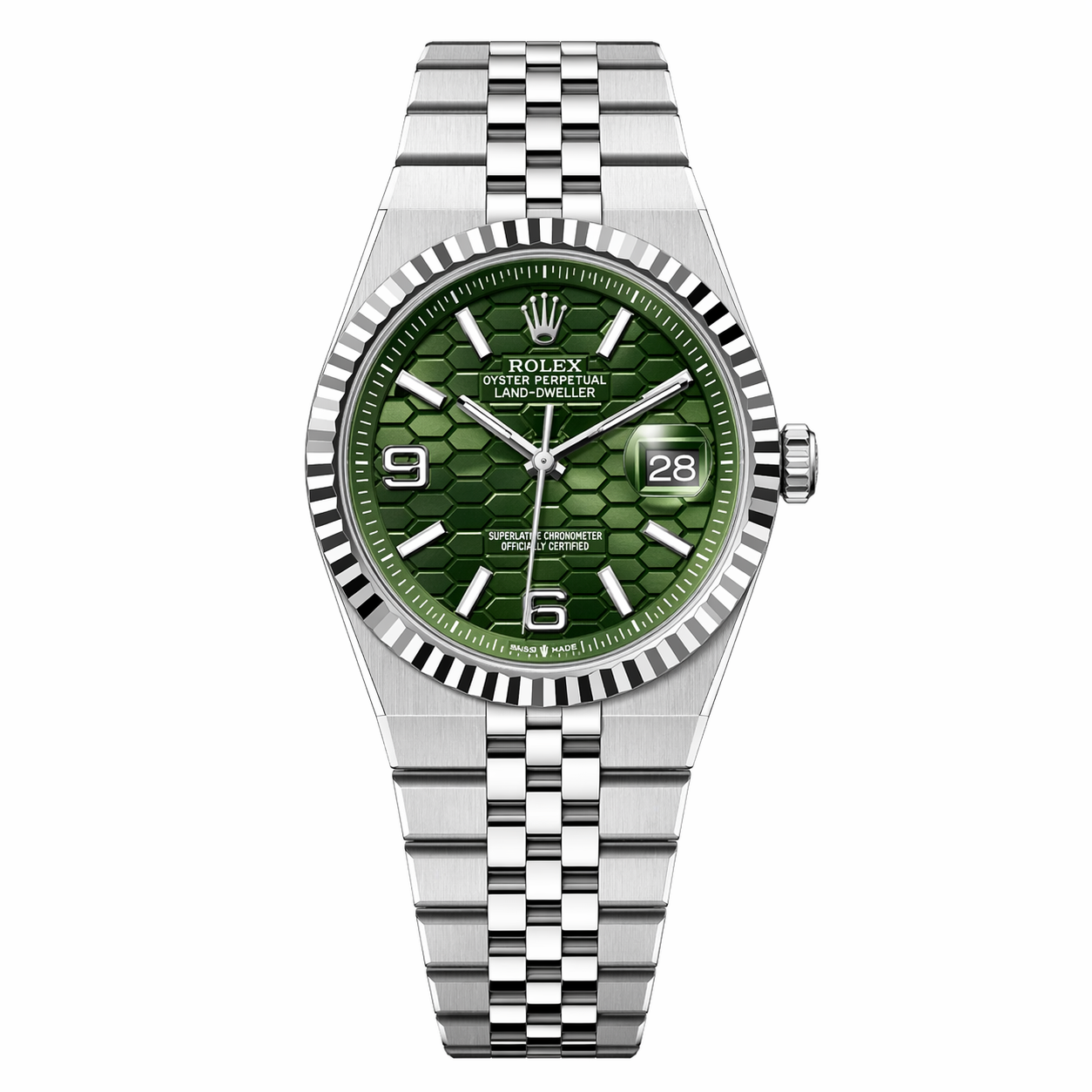 Rolex Land-Dweller – Verde Favo / Prata (Case Back)