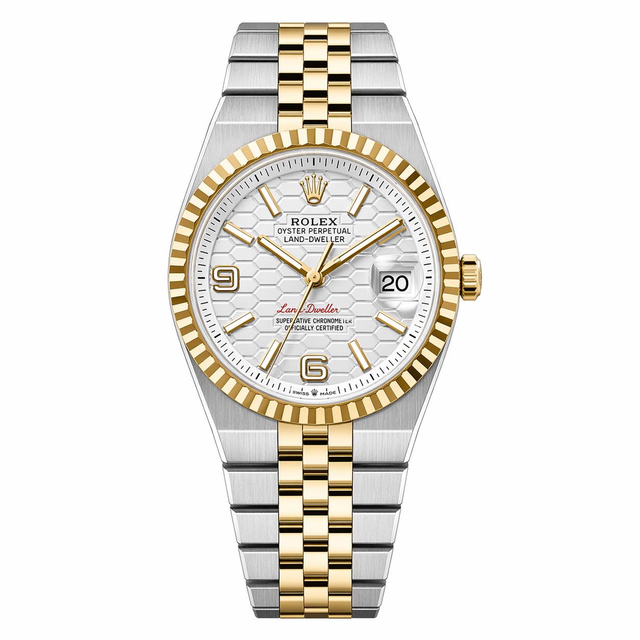 Rolex Land-Dweller – Branco Favo / Bicolor (Case Back)