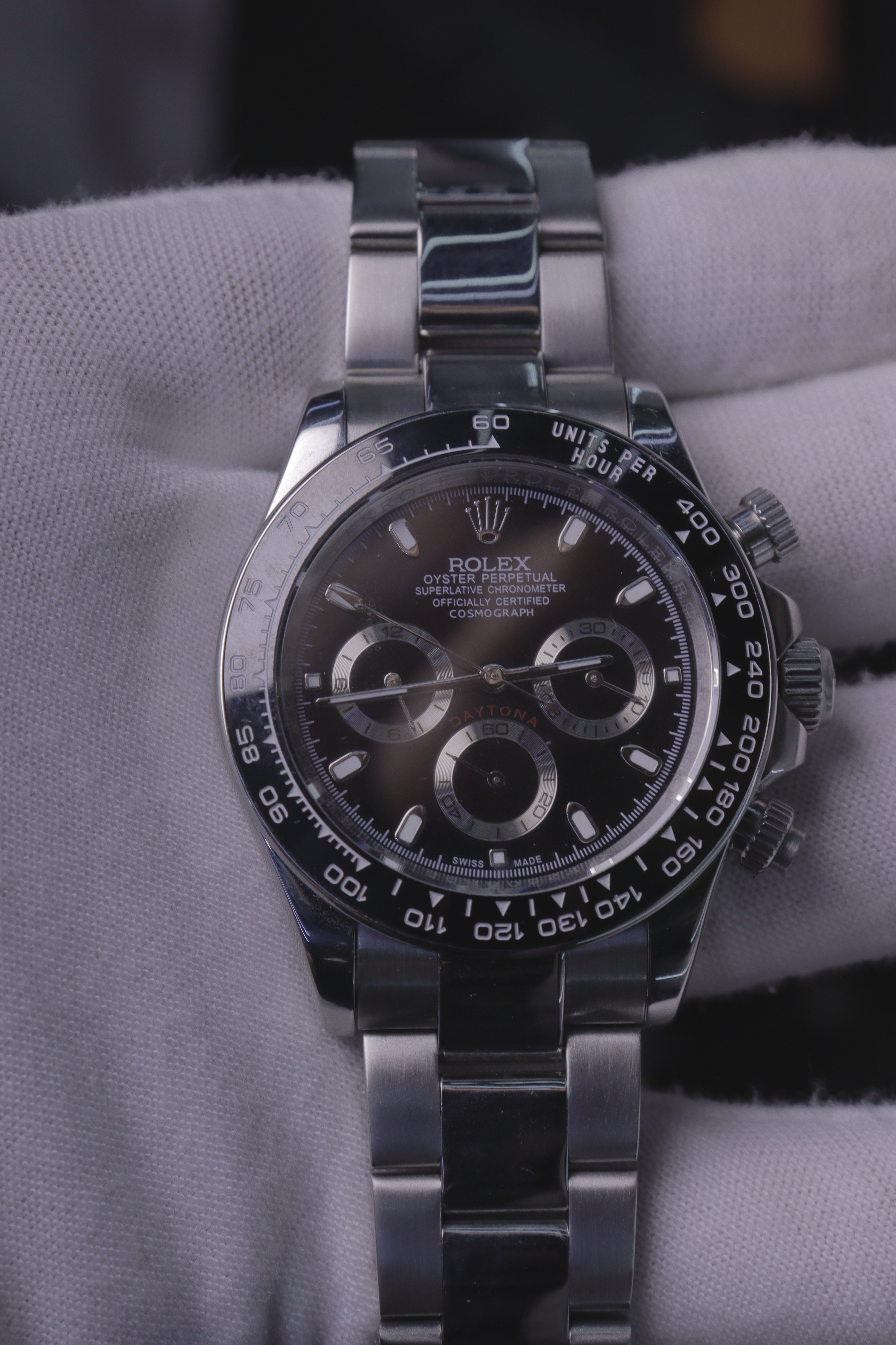 Rolex Cosmograph Daytona Aço Mostrador Preto Bezel Cerâmica