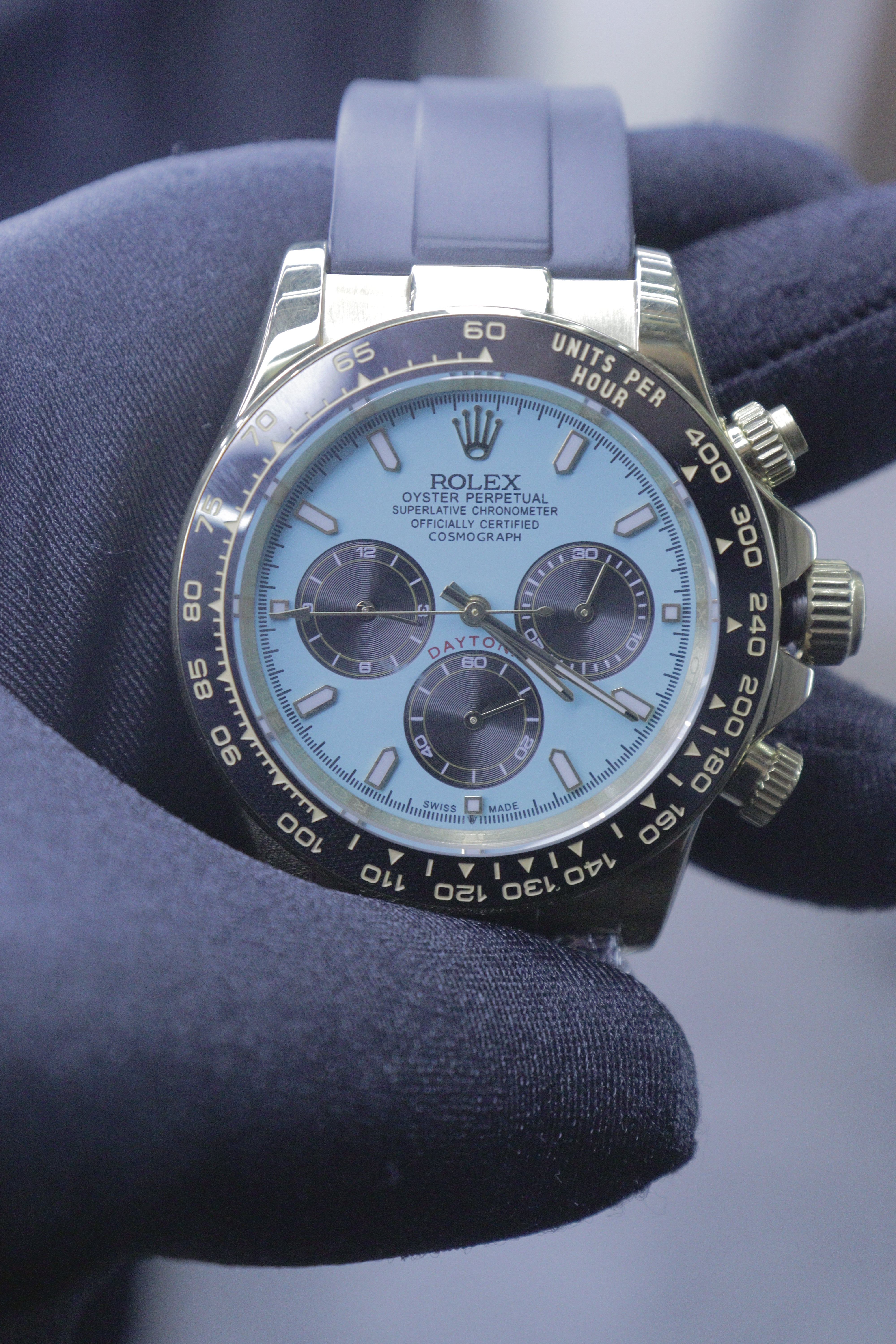 Rolex Oyster Perpetual Cosmograph Daytona Mostrador Azul Gelo Subdiais Azul