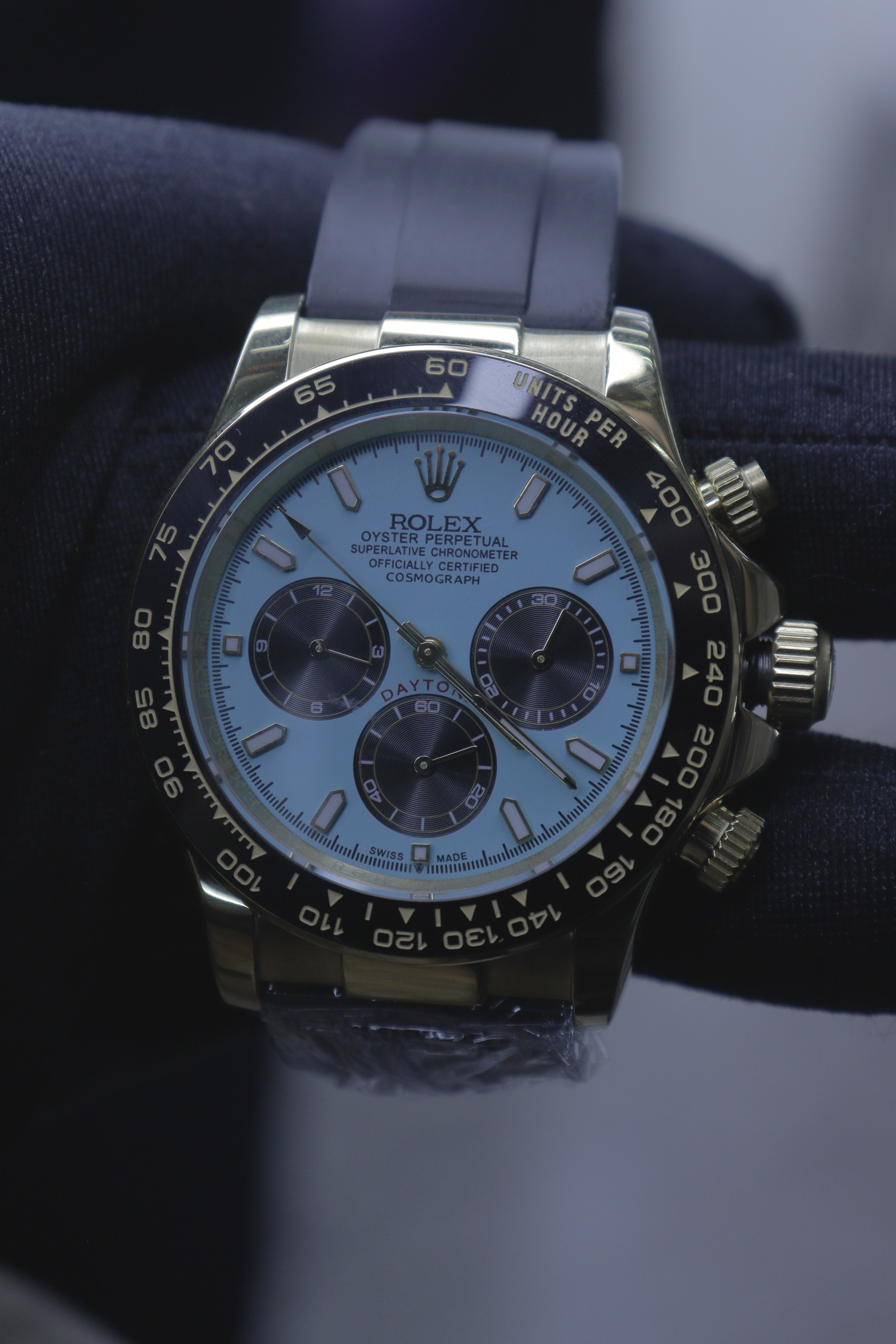 Rolex Oyster Perpetual Cosmograph Daytona Mostrador Azul Gelo Subdiais Azul