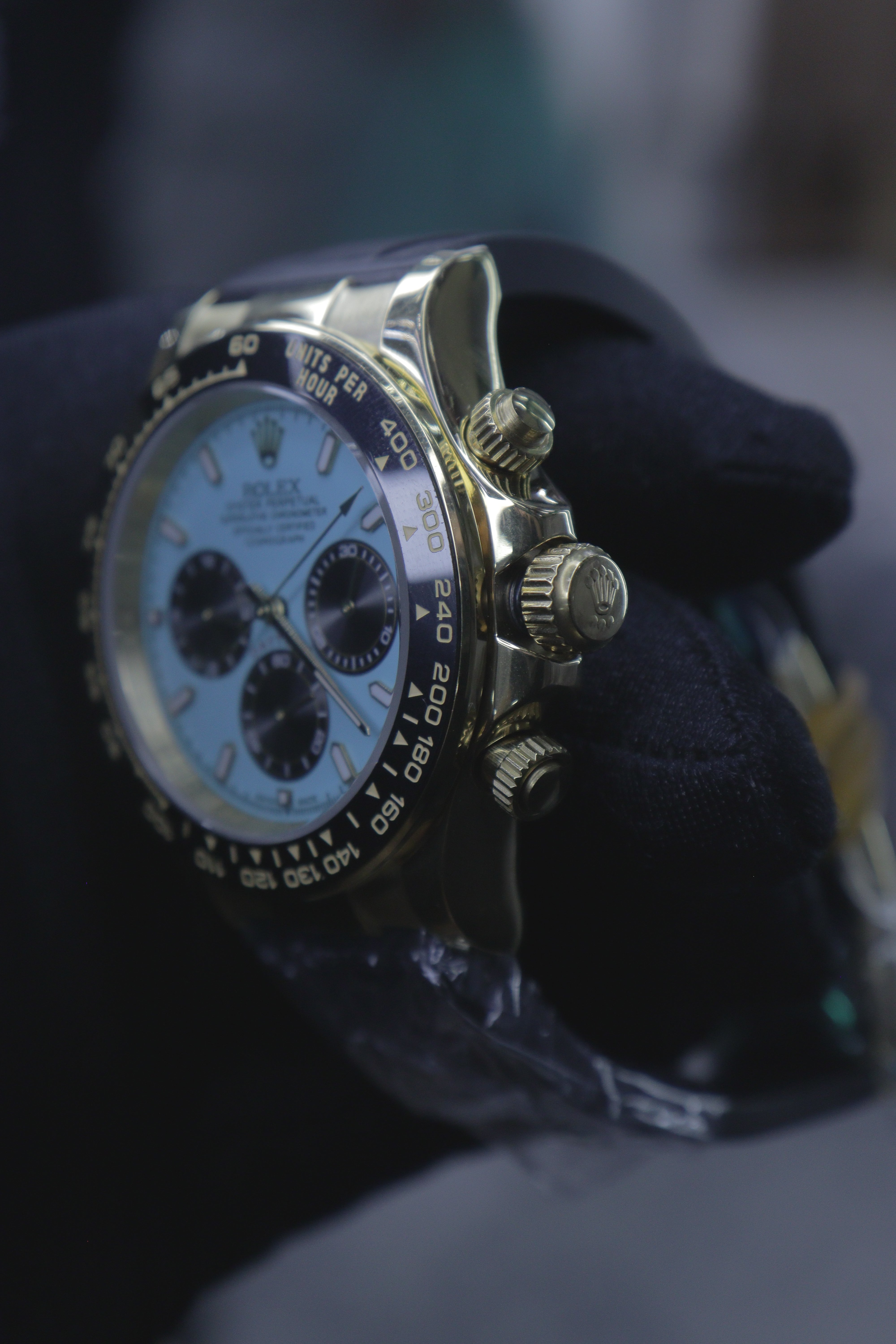 Rolex Oyster Perpetual Cosmograph Daytona Mostrador Azul Gelo Subdiais Azul