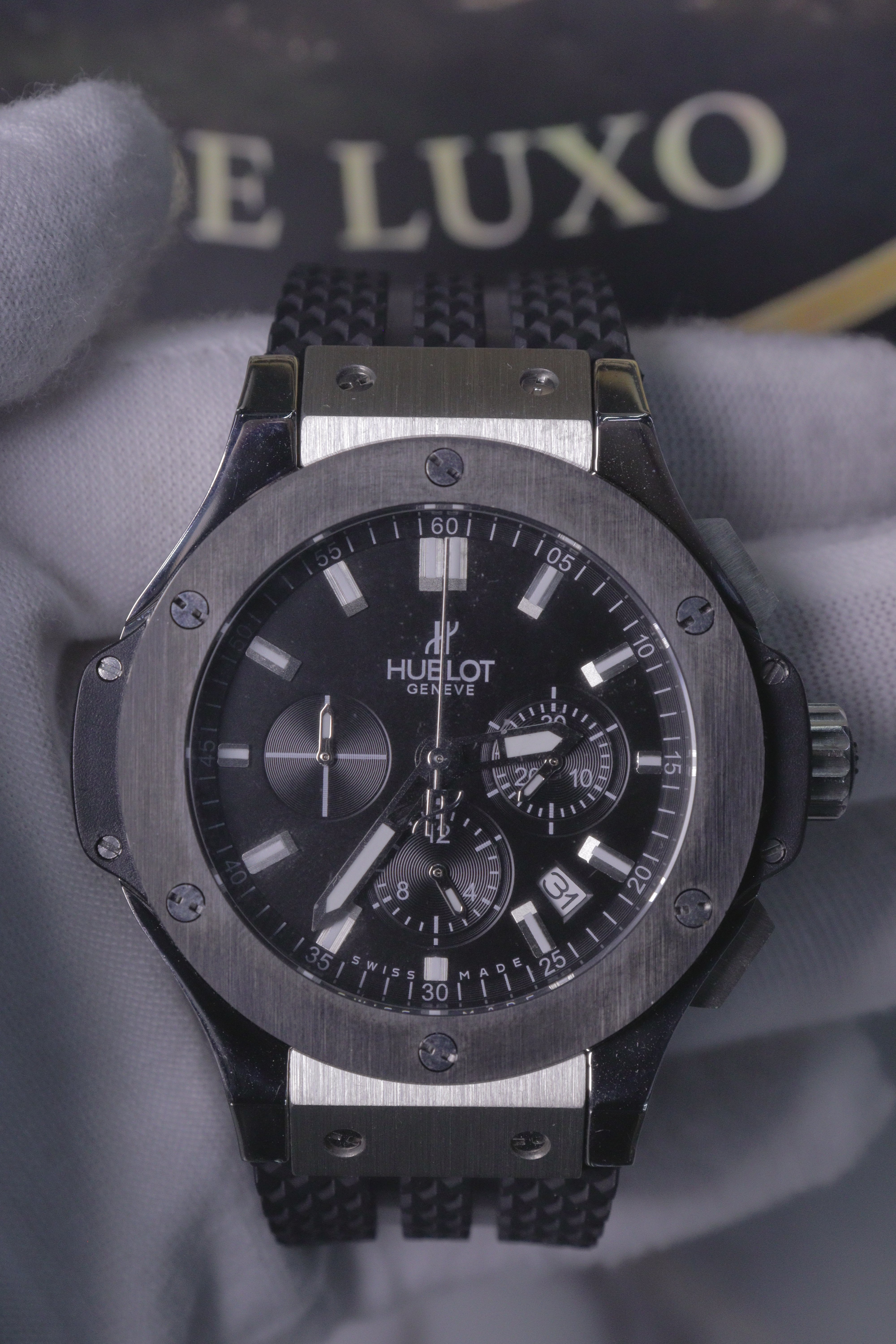 Hublot Big Bang Original Aço e Cerâmica Preta com Índices Baton