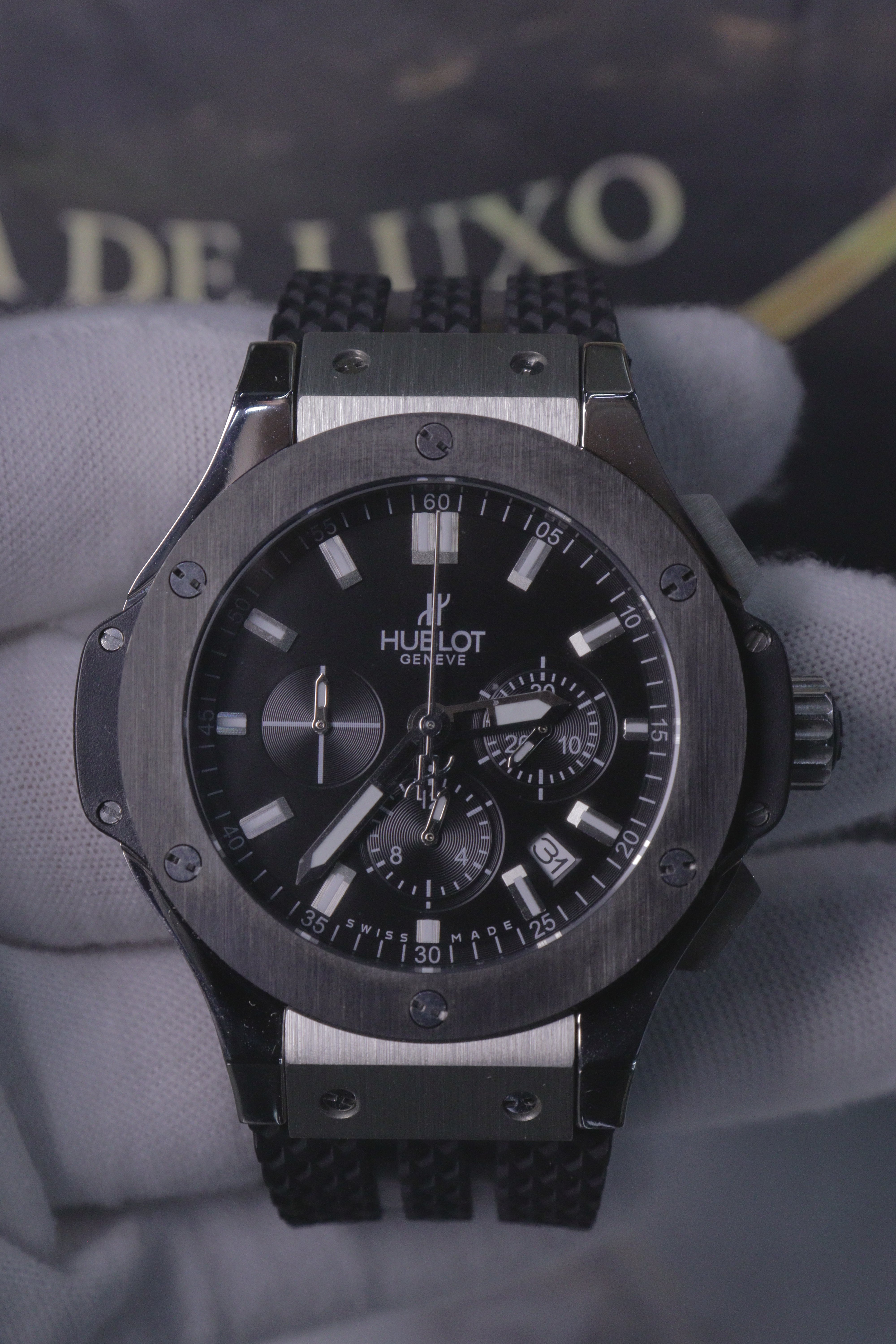 Hublot Big Bang Original Aço e Cerâmica Preta com Índices Baton