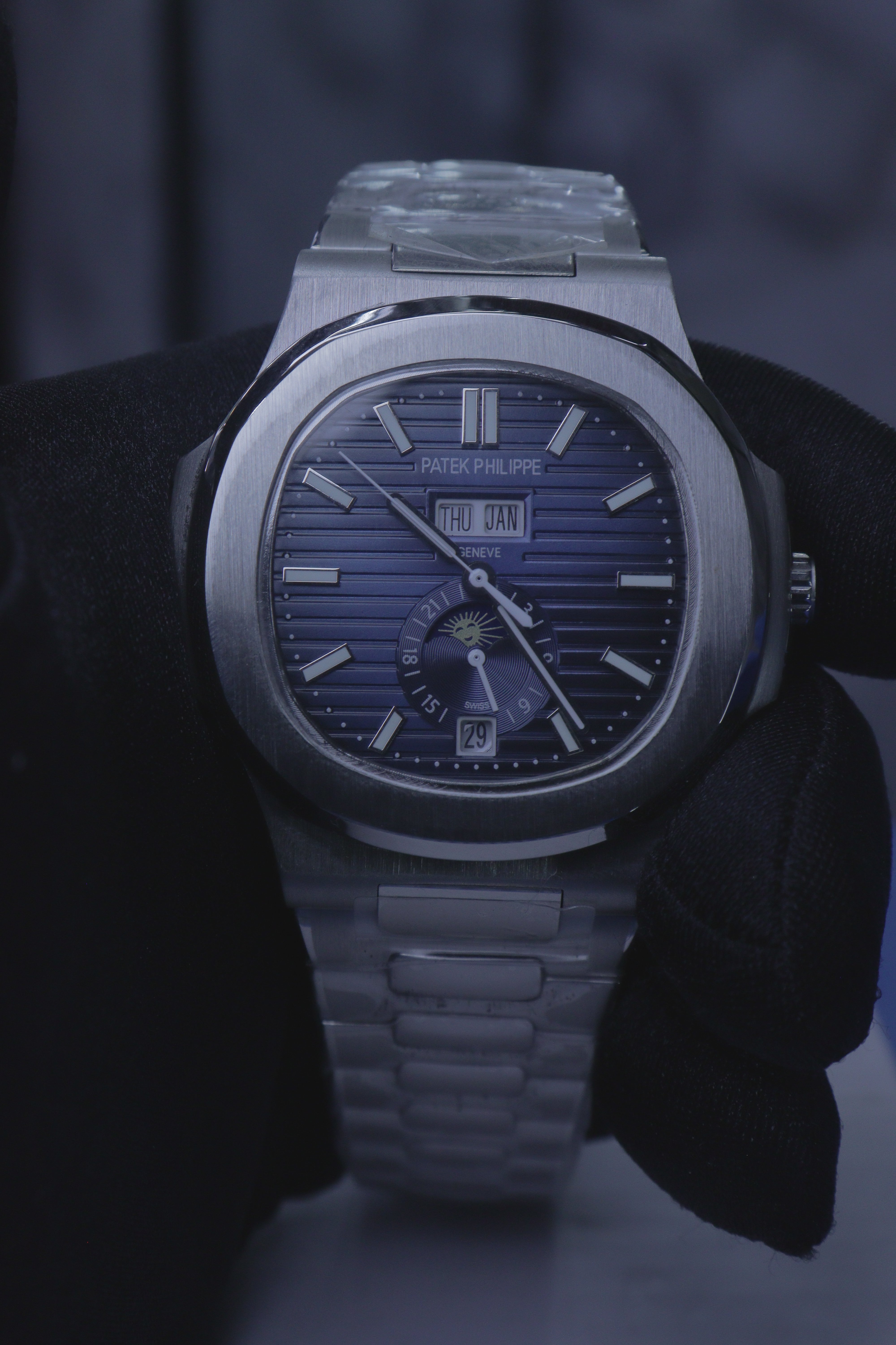 Patek Philippe Nautilus Aço Mostrador Azul Marinho