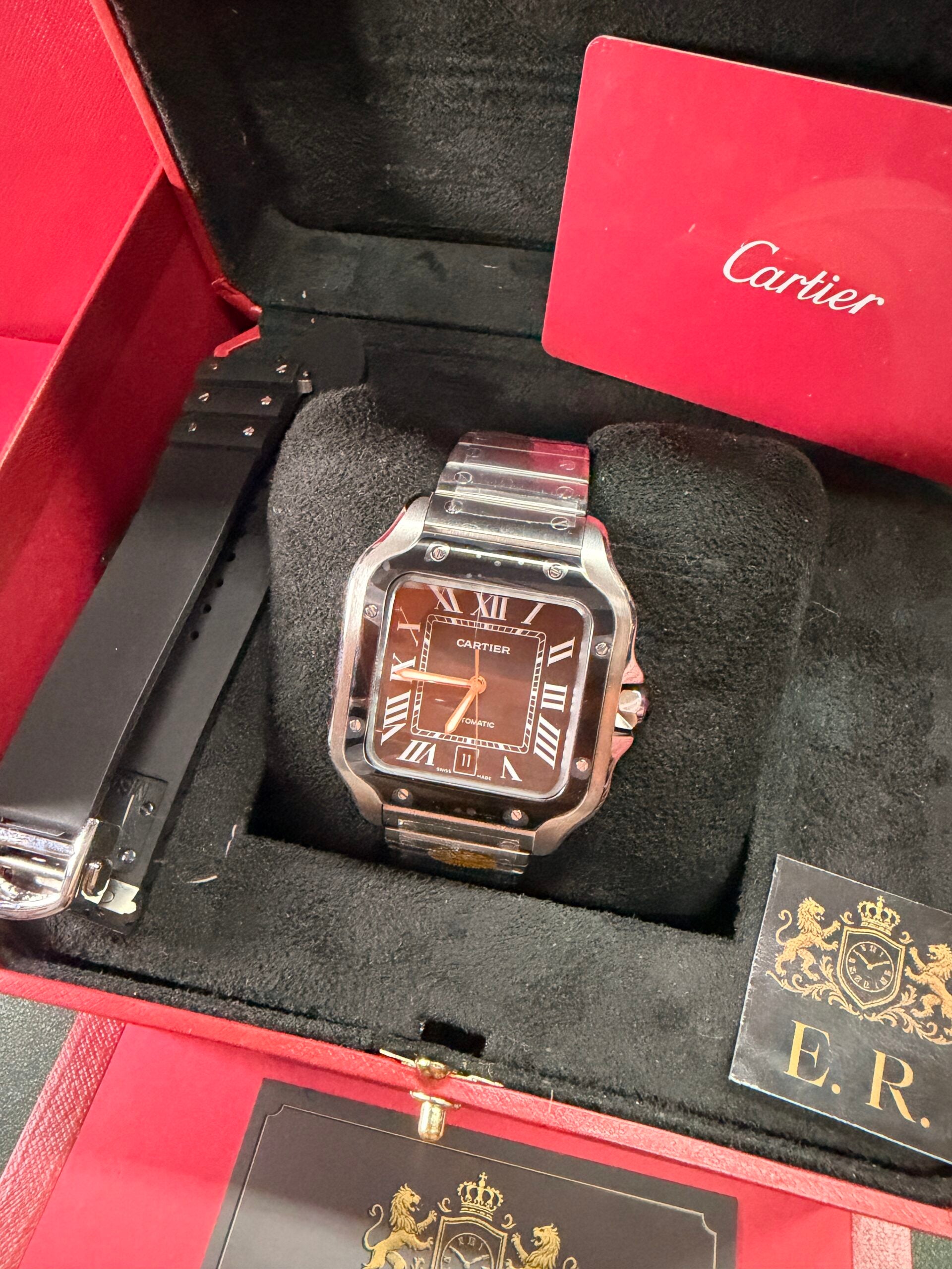 Cartier Santos Prata/Preto – Grande