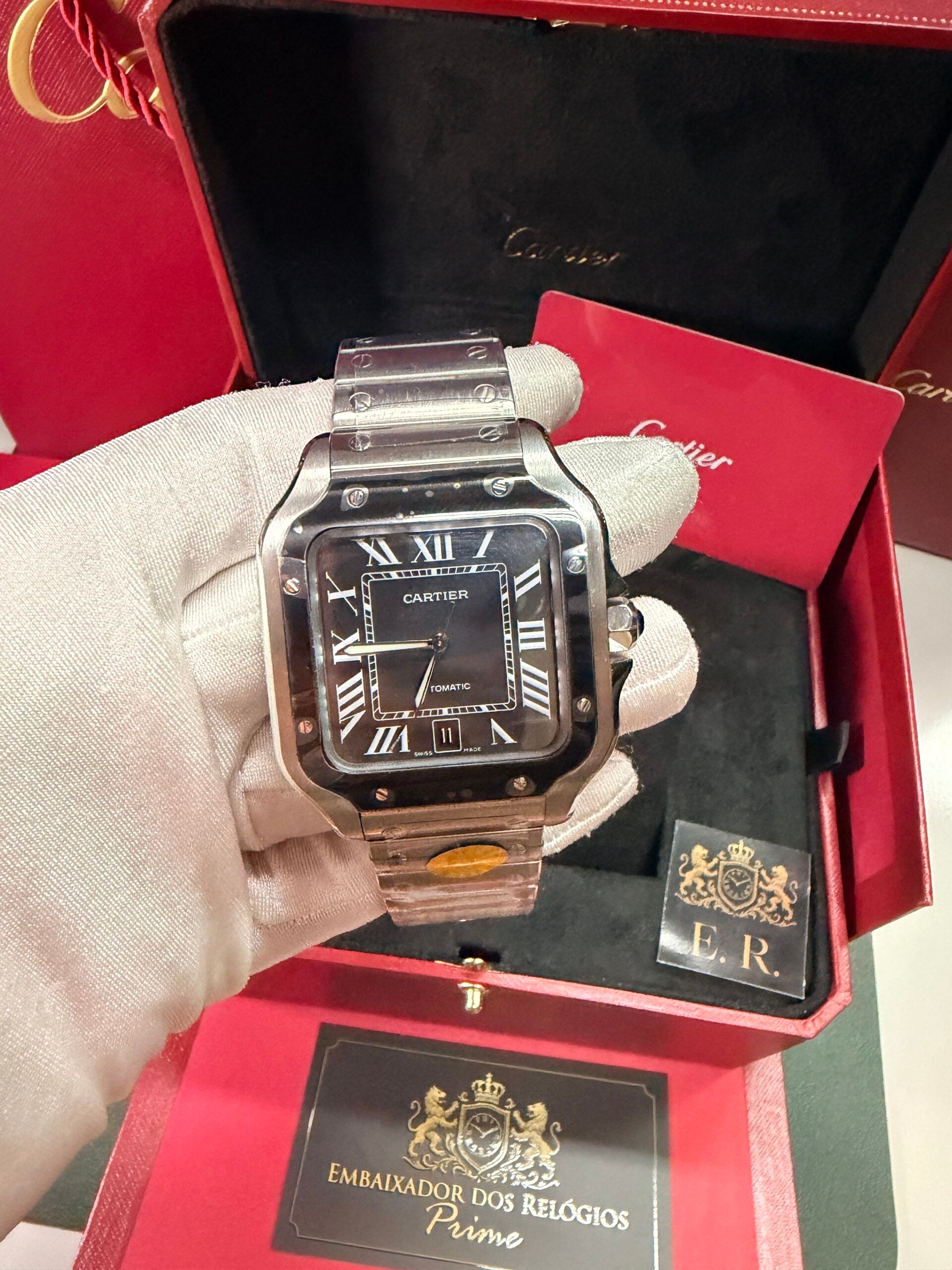Cartier Santos Prata/Preto – Grande