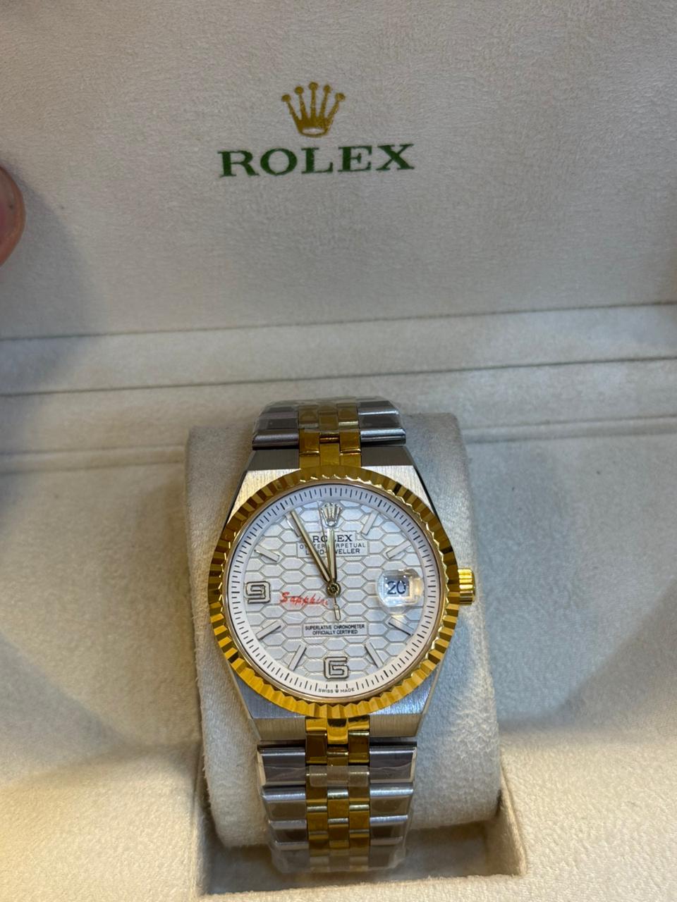 Rolex Land-Dweller – Branco Favo / Bicolor (Case Back)